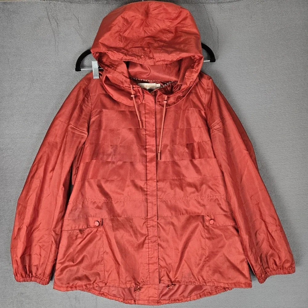 Tory Burch Rain Jacket Womens 8 Anorak Windbreaker Satin Red *READ‎